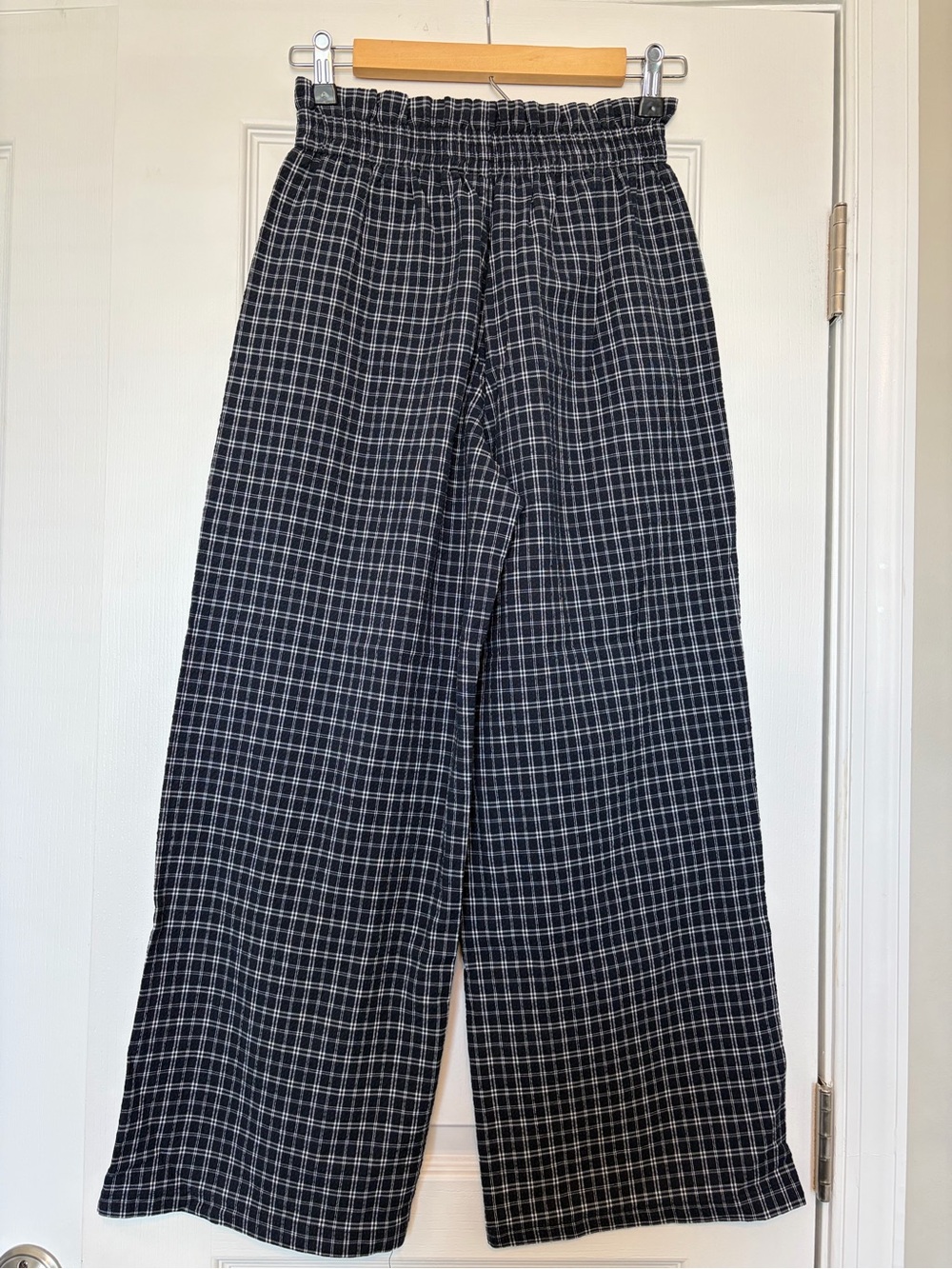 Urban Outfitters Navy Plaid Wide Leg Paperbag Pants Academia Preppy XS - Picture 1 of 9